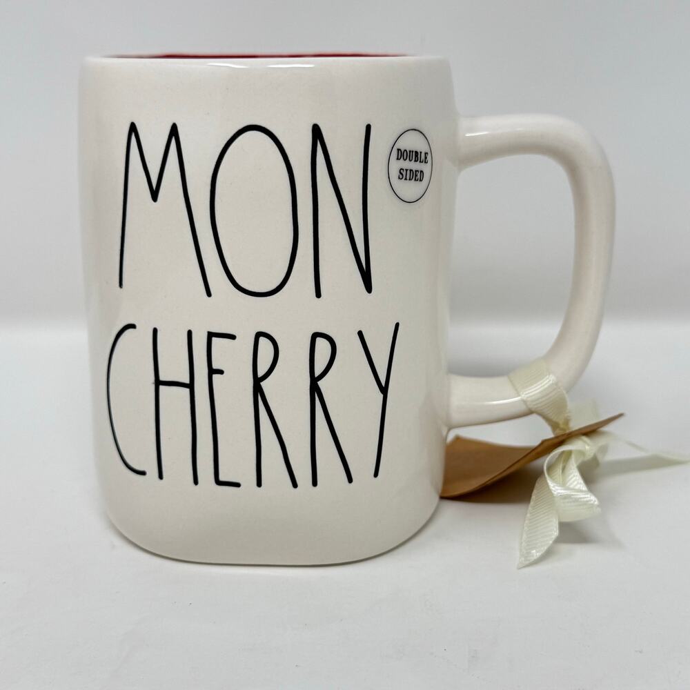 Rae Dunn Mon Cherry Double Sided Cherry Mug NWT Valentine Farmhouse Cottagecore